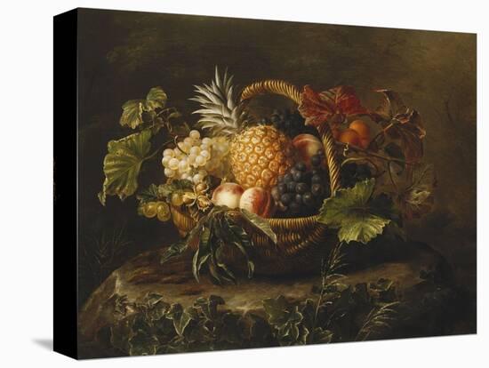 A Pineapple, Grapes, Peaches and Apricots in a Basket-Johan Laurentz Jensen-Premier Image Canvas