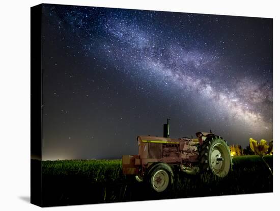 A Pink Tractor (With a Breast-Cancer Awareness Ribbon) Sits Beneath the Milky Way in a Tulip Field-Ben Coffman-Premier Image Canvas