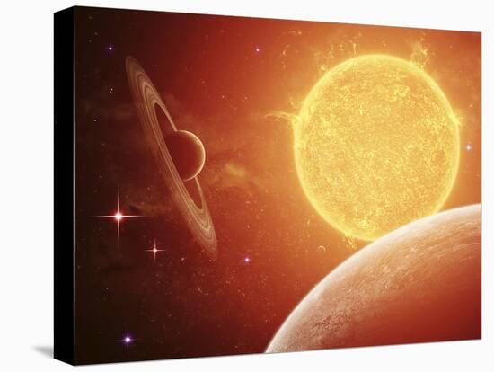 A Planet and its Moon Resisting the Relentless Heat of the Giant Orange Sun Pollux-Stocktrek Images-Premier Image Canvas