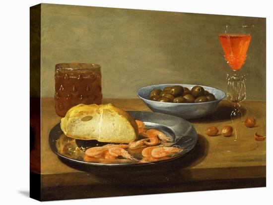 A Plate with Prawns and a Roll and Bowl with Olives-null-Premier Image Canvas