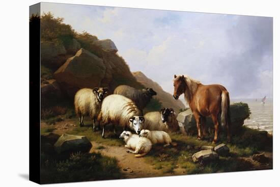 A Pony and Sheep on a Cliff with a Sailing Vessel Beyond, 1868-Alfred Thompson Bricher-Premier Image Canvas