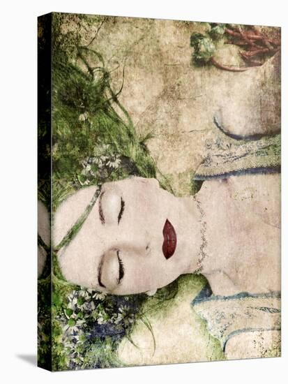 A Portrait of a Woman with Closed Eyes, Green Hair and Full Red Lips-Alaya Gadeh-Premier Image Canvas