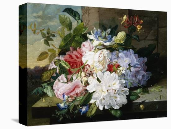 A Pretty Still Life of Roses, Rhododendron, and Passionflowers-John Wainwright-Premier Image Canvas