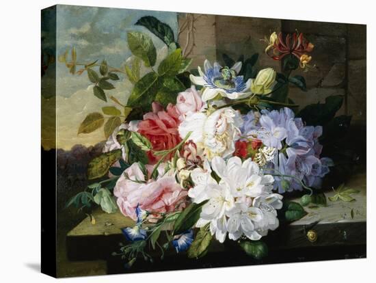 A Pretty Still Life of Roses, Rhododendron, and Passionflowers-John Wainwright-Premier Image Canvas