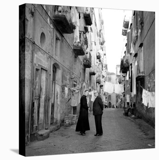 A Priest Chats to an Elderly Man in a Street, Naples, Italy 1957-null-Premier Image Canvas