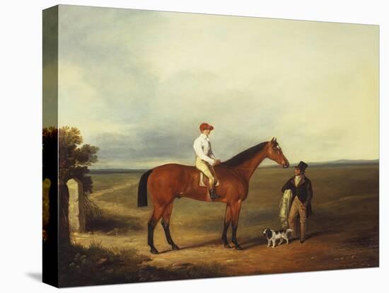 A Racehorse with a Jockey Up, with a Trainer and a Spaniel by a Gate-George Fenn (Attr to)-Premier Image Canvas