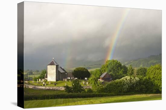 A Rainbow over St. David's Church in the Tiny Welsh Hamlet of Llanddewir Cwm, Powys, Wales-Graham Lawrence-Premier Image Canvas