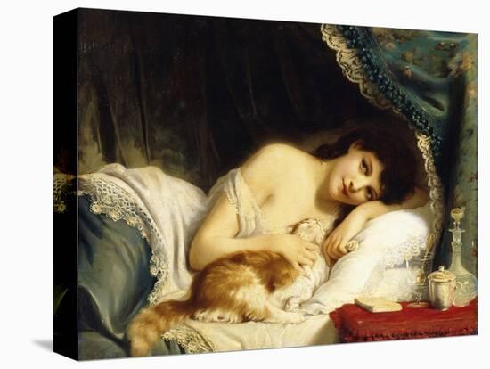 A Reclining Beauty with Her Cat-Fritz Zuber-Buhler-Premier Image Canvas