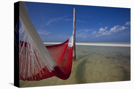 A Red Hammock Spread Out by the Wind Swings Above the Water During Low Tide, Hobox Island, Mexico-Karine Aigner-Premier Image Canvas