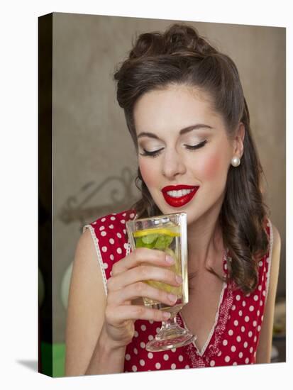 A Retro-Style Girl Drinking Lemonade-null-Premier Image Canvas