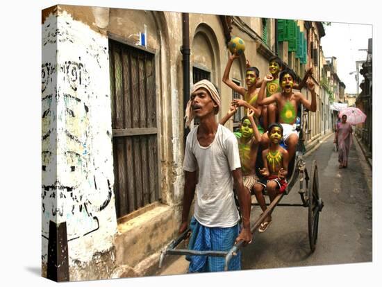 A Rickshaw Puller Carries Supporters of Brazil Soccer Team-null-Premier Image Canvas