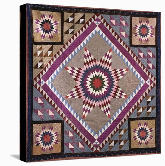 A Rising Star Design Coverlet, Probably Philadelphia, Pieced and Quilted Silk, 1880, 1890-null-Premier Image Canvas