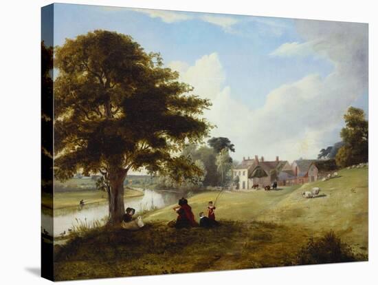 A River Landscape, with a Woman Sketching, a Girl and Her Dog by a Tree, and Other Children and…-Sarah Ferneley-Premier Image Canvas