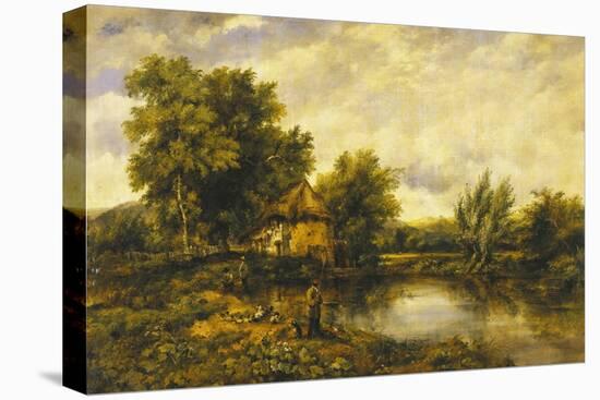 A River Landscape with an Angler by a Mill-Frederick Waters Watts-Premier Image Canvas