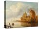 A River Landscape with Fishermen by a Castle-Claude de Jongh-Premier Image Canvas