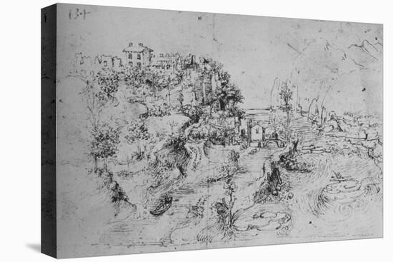 'A River with a Canal Alongside and a Castle on a Hill', c1480 (1945)-Leonardo Da Vinci-Premier Image Canvas