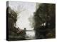 A River with a Square Tower and a Farmer in the Foreground, C.1865-70-Jean-Baptiste-Camille Corot-Premier Image Canvas