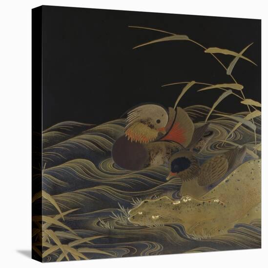 A Roironuri Ground Suzuribako Depicting Two Mandarin Ducks-null-Premier Image Canvas