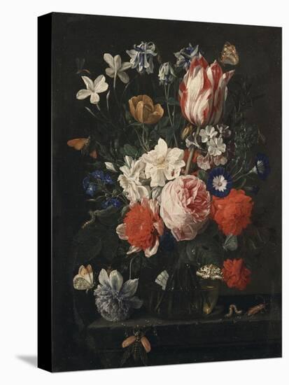 A Rose, a Tulip, Morning Glory, and Other Flowers in a Glass Vase on a Stone Ledge, 1671-George Wesley Bellows-Premier Image Canvas