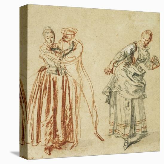 A Scene from the Commedia Dell'Arte: a Girl Resisting the Advances of a Comedian, and an Actress…-Jean Antoine Watteau-Premier Image Canvas