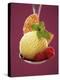 A Scoop of Vanilla Ice Cream with Hot Raspberries on a Spoon-Marc O^ Finley-Premier Image Canvas