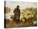 A Shepherd and Sheep by a Lake-Julius Hugo Bergmann-Premier Image Canvas