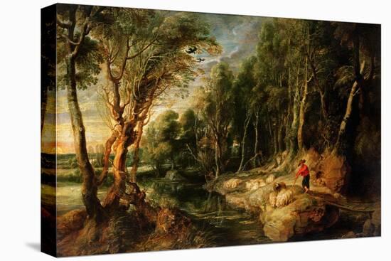 A Shepherd with His Flock in a Woody Landscape, C.1615-22 (Oil on Oak)-Peter Paul Rubens-Premier Image Canvas