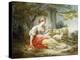 A Shepherdess Seated with Sheep and a Basket of Flowers Near a Ruin in a Wooded Landscape-Jean-Honoré Fragonard-Premier Image Canvas