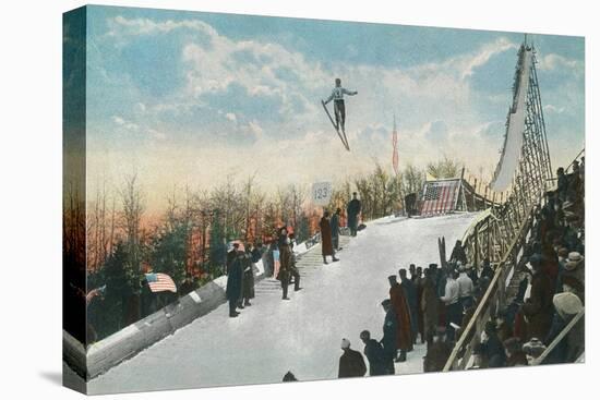 A Ski Tournament Jump, Skier Making 132 ft - Duluth, MN-Lantern Press-Stretched Canvas