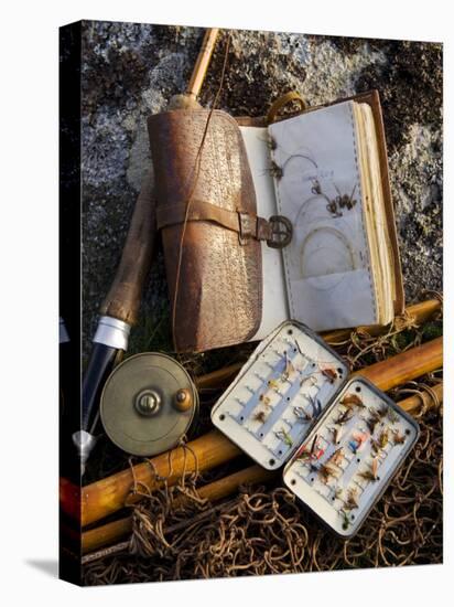 A Split-Cane Fly Rod and Traditional Fly-Fishing Equipment Beside a Trout Lake in North Wales, UK-John Warburton-lee-Premier Image Canvas