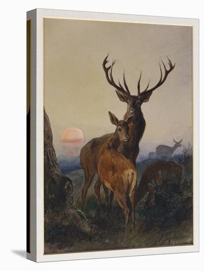 A Stag with Deer in a Wooded Landscape at Sunset, 1865-Charles Jones-Premier Image Canvas