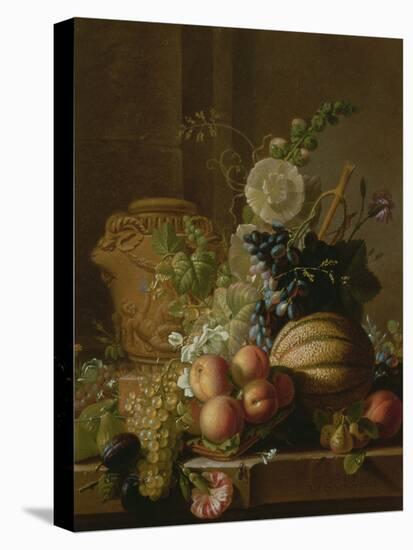 A Still Life of a Melon, Peaches, Figs, Plums, Grapes and Other Fruit on a Marble Ledge-Jean-Louis Prevost-Premier Image Canvas
