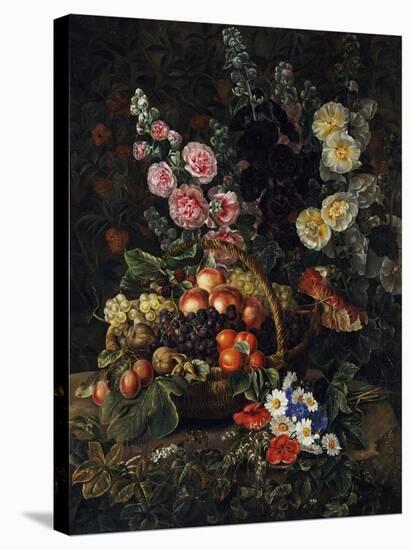 A Still Life of Flowers and a Basket of Fruit-Johan Laurentz Jensen-Premier Image Canvas