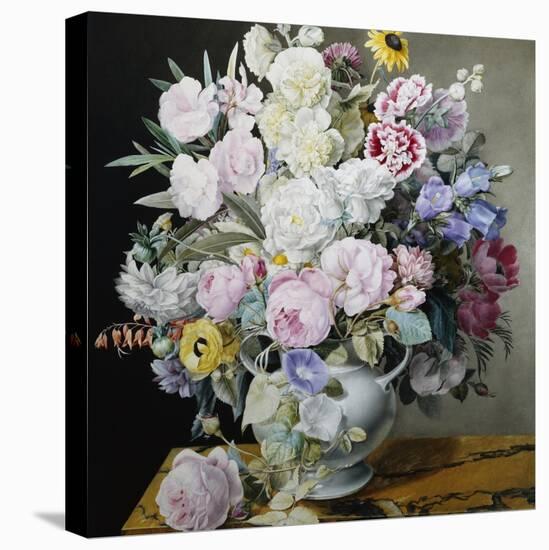 A Still Life of Flowers on a Marble Ledge-Cyane Lecoq Boisbaudran-Premier Image Canvas