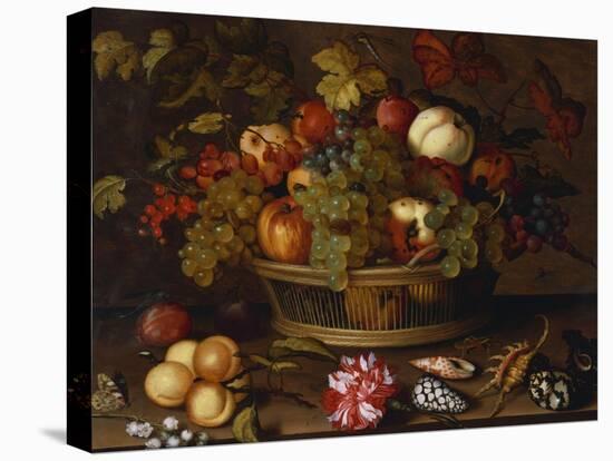 A Still Life of Grapes, Apples, a Peach and Plums in a Basket with Lily of the Valley, a…-Balthasar van der Ast-Premier Image Canvas