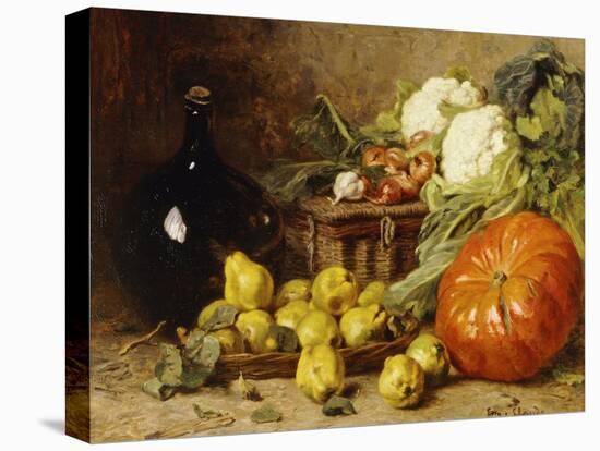A Still Life with a Wine Flagon, a Basket, Pears, Onions, Cauliflowers, Cabbages, Garlic and a…-Eugene Claude-Premier Image Canvas