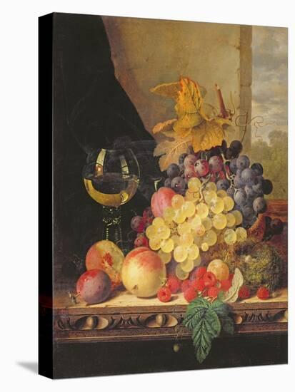 A Still Life with Grapes, Raspberries and a Glass of Wine-Edward Ladell-Premier Image Canvas