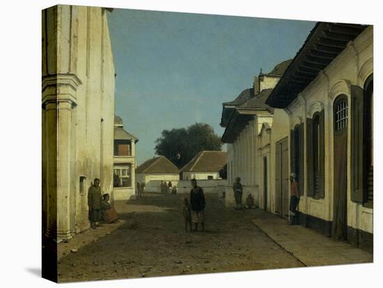 A Street in the Old Part of Batavia, Street and Leaning Against the Walls, Some Natives-Jan Weissenbruch-Stretched Canvas