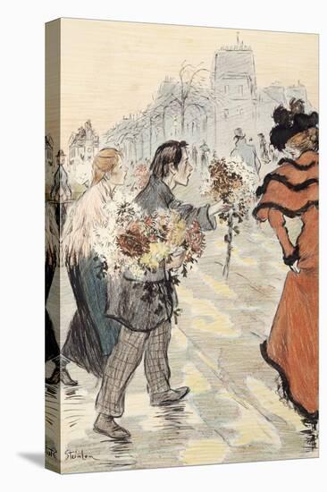 A Street Scene with Flower Vendors-Théophile Alexandre Steinlen-Premier Image Canvas
