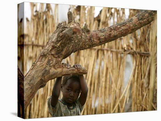 A Sudanese Girl Plays Inside a Thatched Hut at the Refugee Camp of Zamzam-null-Premier Image Canvas