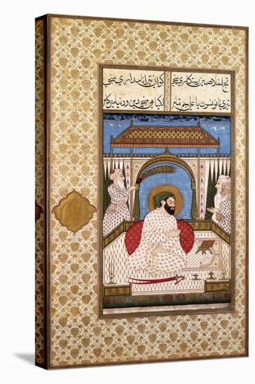 A Sufi Ruler Nimbate Reading a Qur'An on a Terrace, C. 1700 (Watercolor, Gold, and Ink on Paper)-null-Premier Image Canvas