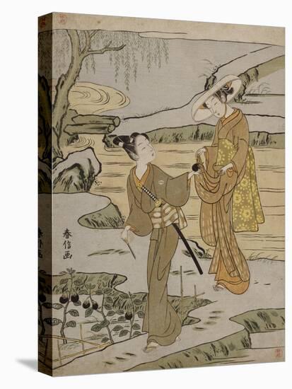 A Summer Scene on a Raised Embankment of a Young Man Cutting an Aubergine to Give to His Young…-Suzuki Harunobu-Premier Image Canvas