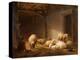 A Sunlit Barn with Ewes, Lambs and Chickens-Eugene Joseph Verboeckhoven-Premier Image Canvas