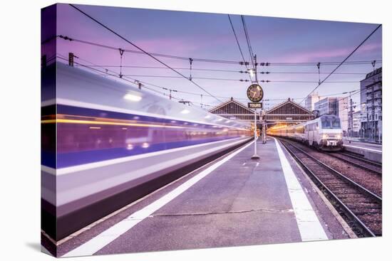 A TGV high speed train leaves the train station in Tours, Indre et Loire, Centre, France, Europe-Julian Elliott-Premier Image Canvas