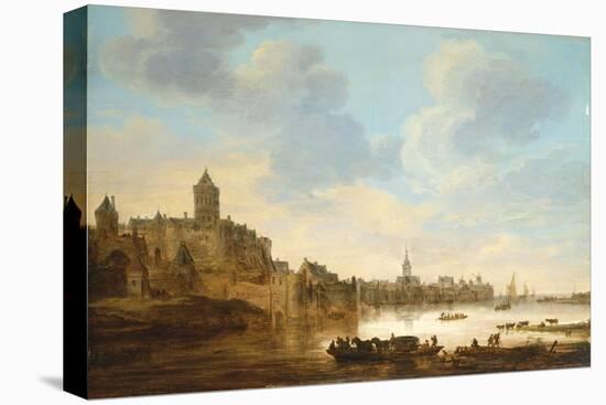 A Town on the Banks of a River, with a Ferry, 1648-Herri Met De Bles-Premier Image Canvas