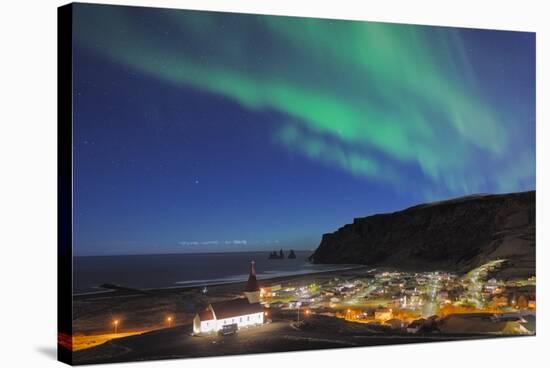 A Traditional Icelandic Church Is Framed By The Stunning Aurora Borealis-Joe Azure-Stretched Canvas