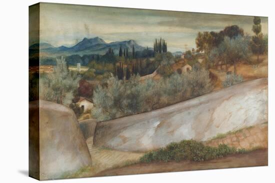 A Tuscan Landscape with Village and Olive Grove (Pencil, W/C and Bodycolour on Paper)-John Roddam Spencer Stanhope-Premier Image Canvas