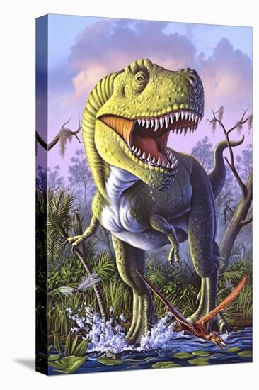 A Tyrannosaurus Rex Crashes Through a Swamp-null-Stretched Canvas