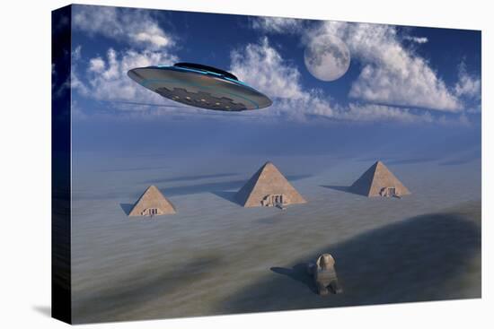 A Ufo Flying over the Giza Plateau in Egypt-Stocktrek Images-Stretched Canvas
