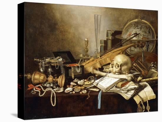 A Vanitas Still Life of Musical Instruments and Manuscripts, an Overturned Gilt Covered Goblet, a?-Pieter Claesz-Premier Image Canvas